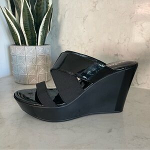 New!‎ Charles by Charles David Black Fefe Platform Wedge Sandals Sz 10